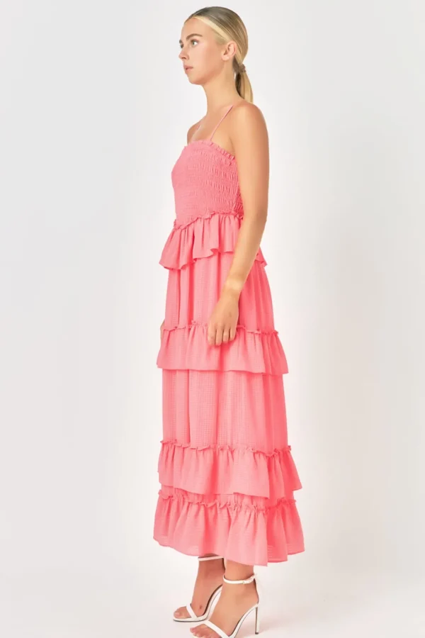 ENDLESS ROSE Tops*- Tiered Gingham Maxi Dress