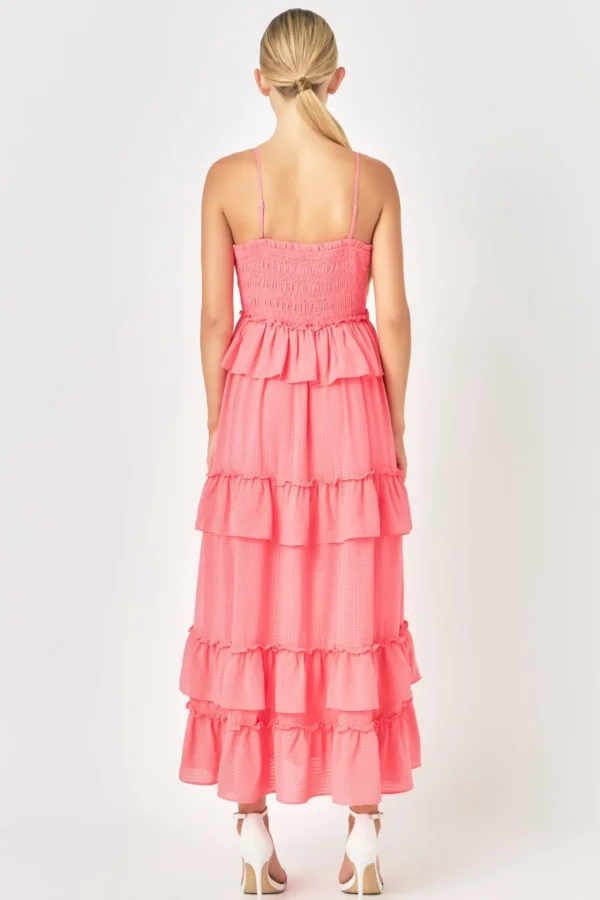 ENDLESS ROSE Tops*- Tiered Gingham Maxi Dress