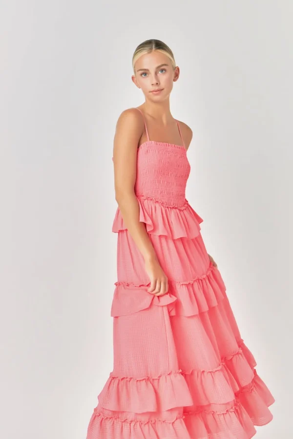 ENDLESS ROSE Tops*- Tiered Gingham Maxi Dress