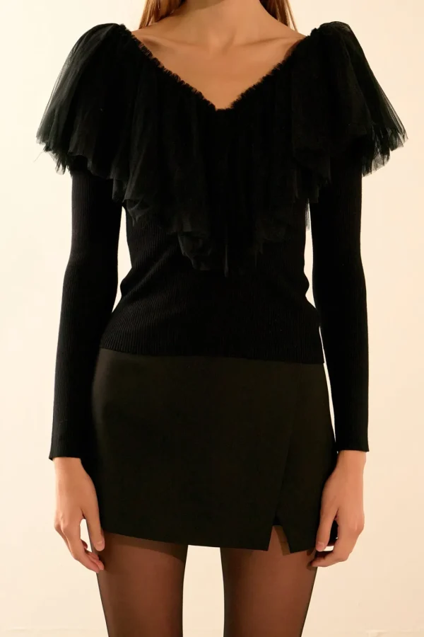 ENDLESS ROSE Tops*- Tulle Ruffle Top