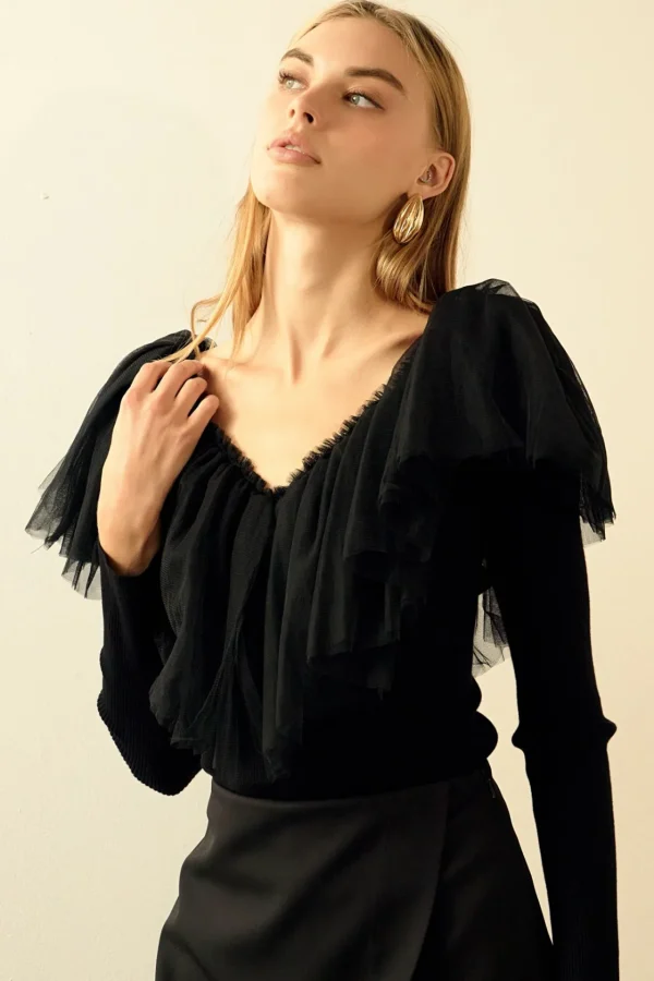 ENDLESS ROSE Tops*- Tulle Ruffle Top