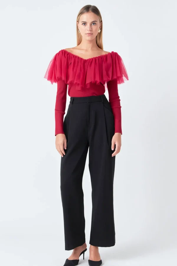 ENDLESS ROSE Tops*- Tulle Ruffle Top