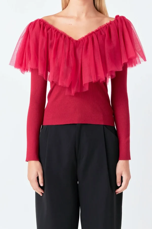 ENDLESS ROSE Tops*- Tulle Ruffle Top