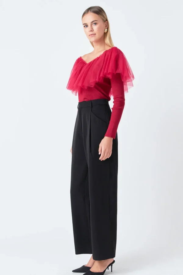 ENDLESS ROSE Tops*- Tulle Ruffle Top