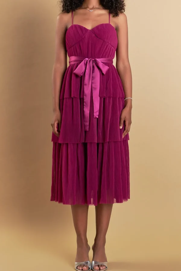 ENDLESS ROSE Tops*- Tulle Tiered Midi Dress