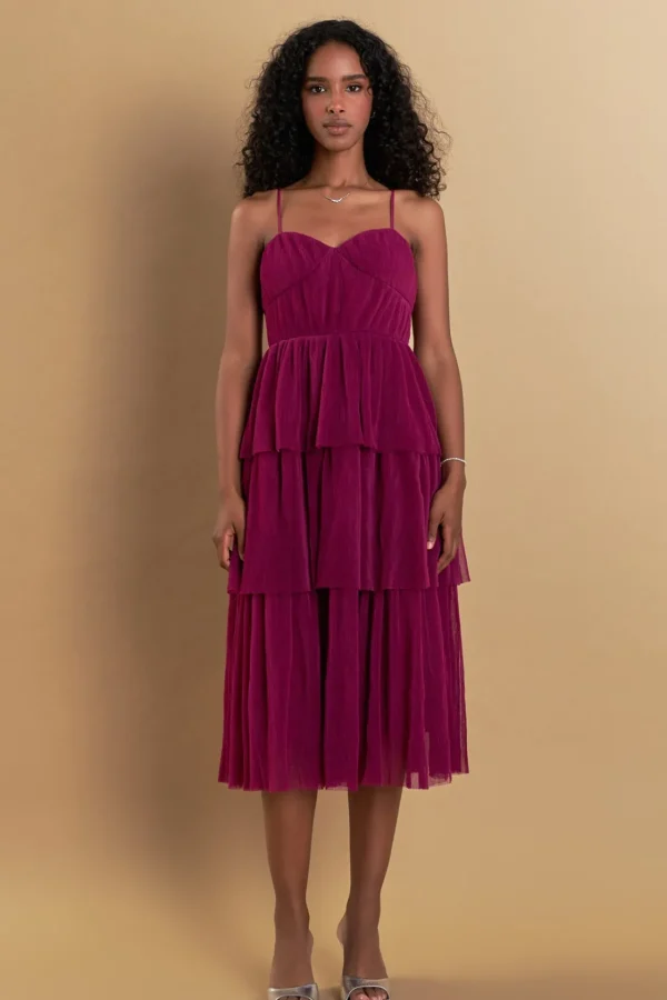 ENDLESS ROSE Tops*- Tulle Tiered Midi Dress