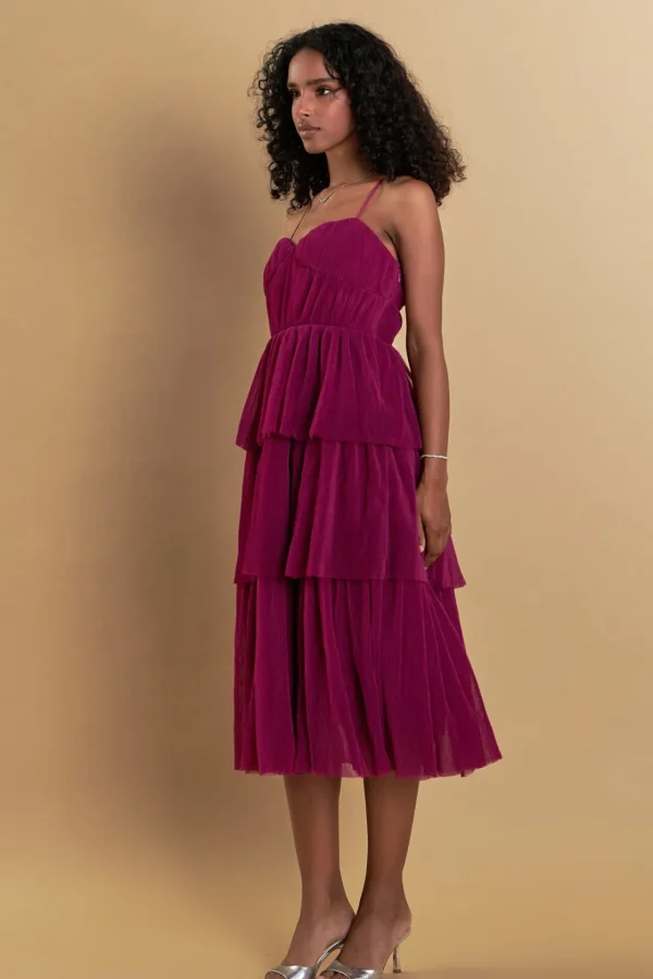 ENDLESS ROSE Tops*- Tulle Tiered Midi Dress