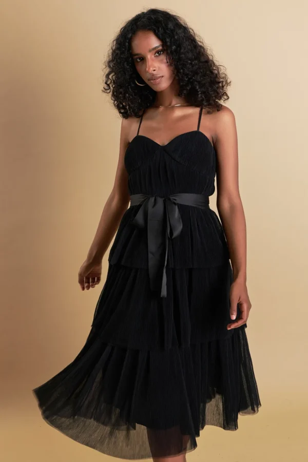 ENDLESS ROSE Tops*- Tulle Tiered Midi Dress