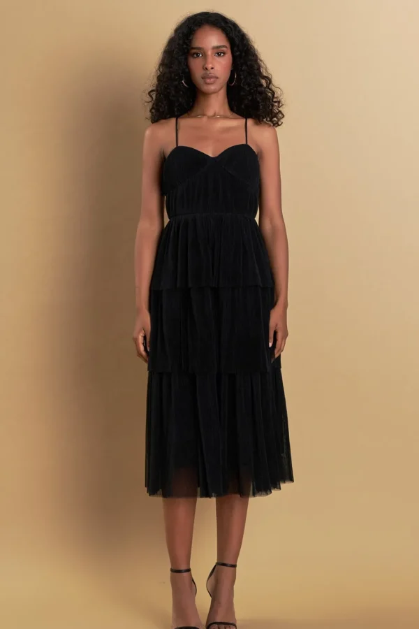 ENDLESS ROSE Tops*- Tulle Tiered Midi Dress