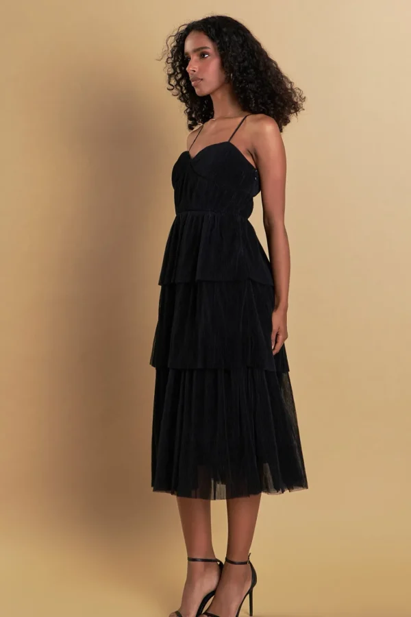ENDLESS ROSE Tops*- Tulle Tiered Midi Dress