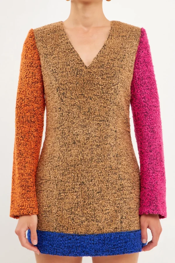 ENDLESS ROSE Tops*- Tweed Colorblock Mini Dress MULTI