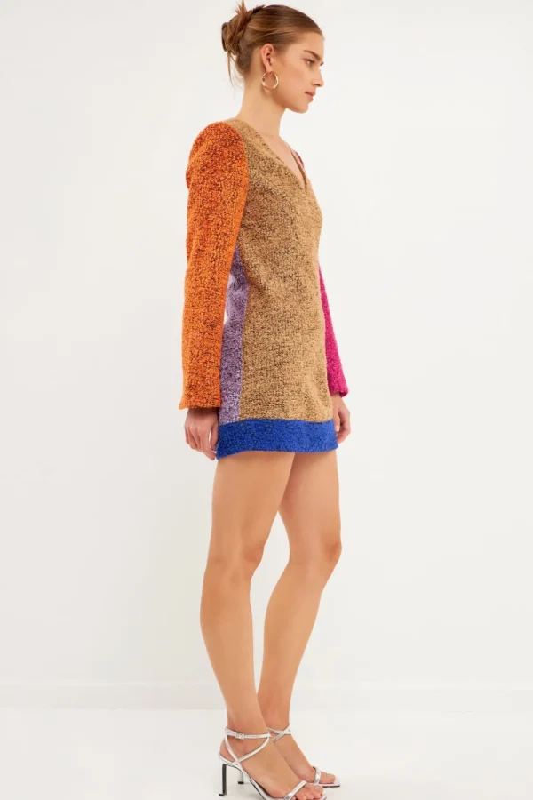 ENDLESS ROSE Tops*- Tweed Colorblock Mini Dress MULTI