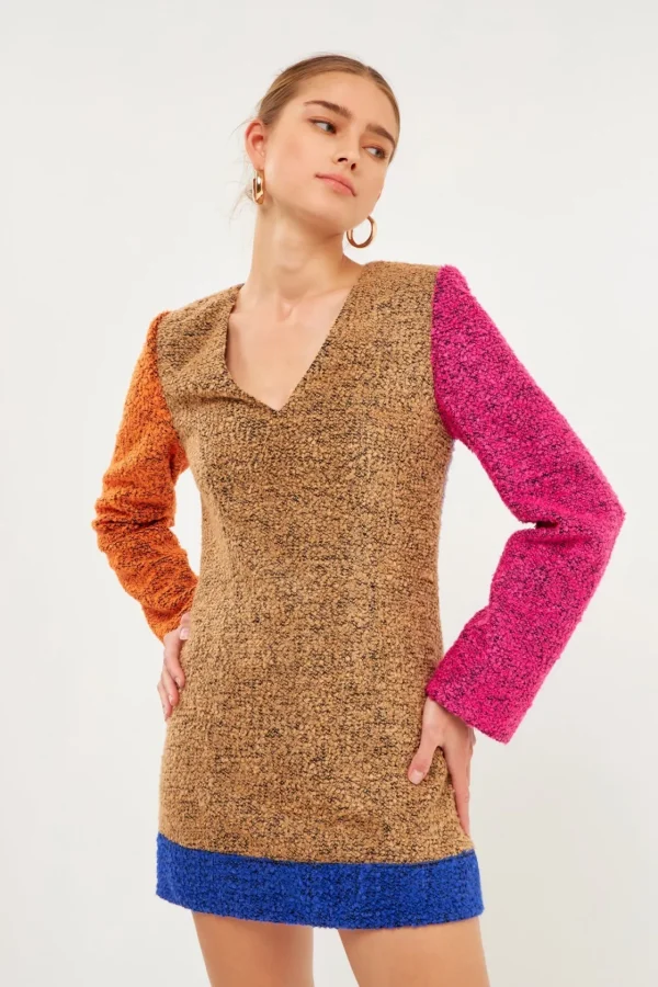ENDLESS ROSE Tops*- Tweed Colorblock Mini Dress MULTI