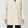 ENDLESS ROSE Tops*- Tweed Fringe Double Breast Coat CREAM