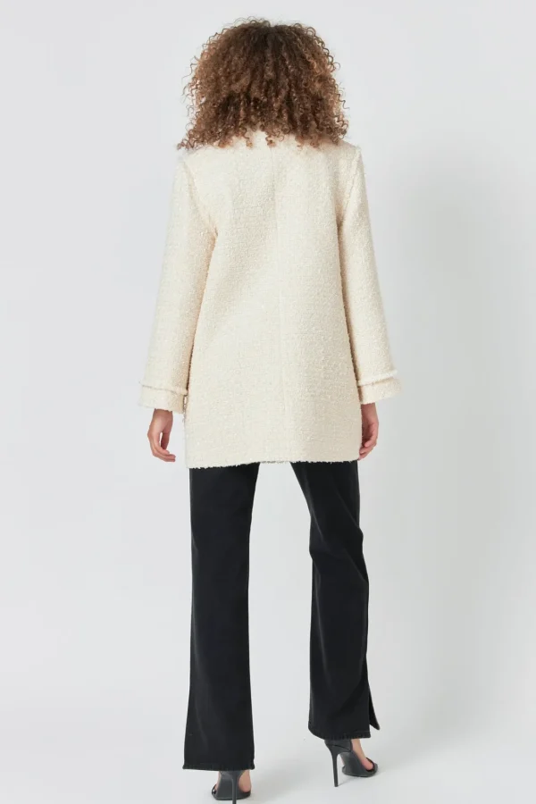 ENDLESS ROSE Tops*- Tweed Fringe Double Breast Coat CREAM