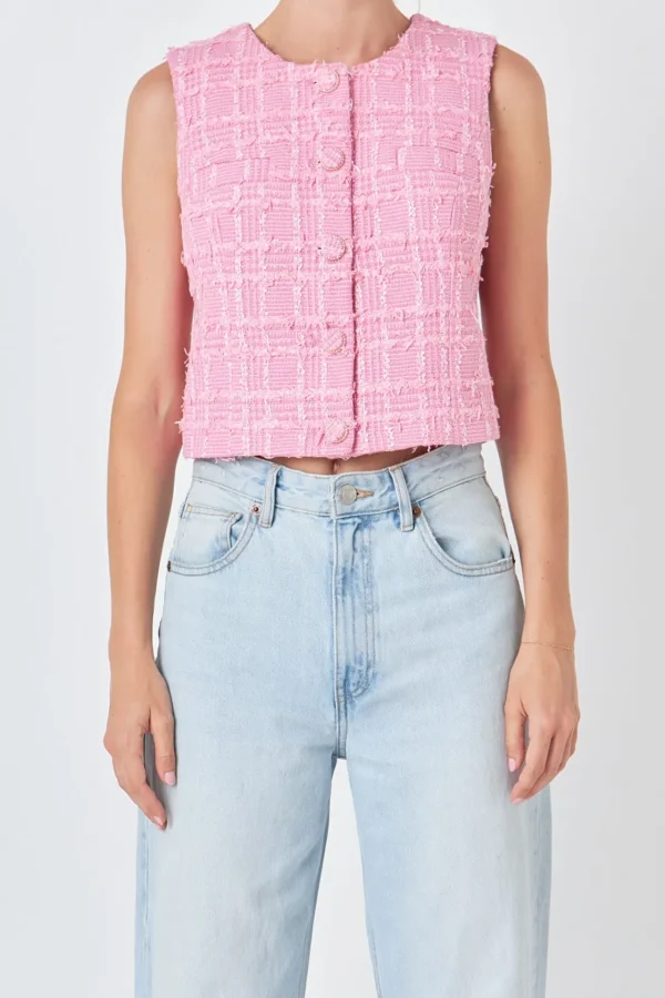 ENDLESS ROSE Tops*- Tweed Shirt Vest PINK