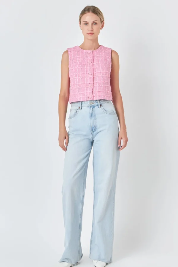 ENDLESS ROSE Tops*- Tweed Shirt Vest PINK
