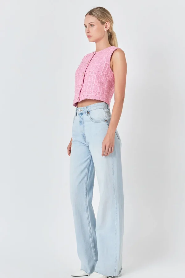 ENDLESS ROSE Tops*- Tweed Shirt Vest PINK