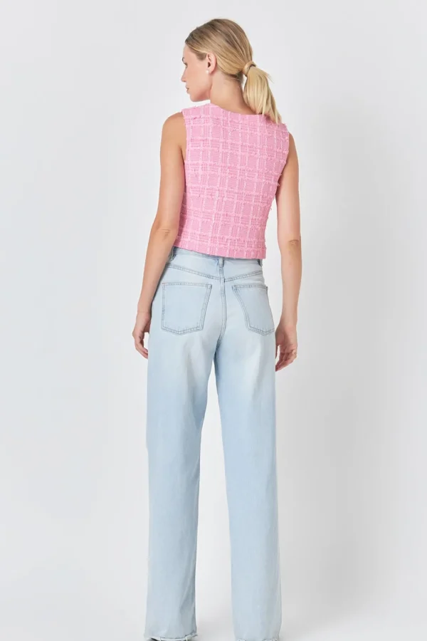 ENDLESS ROSE Tops*- Tweed Shirt Vest PINK