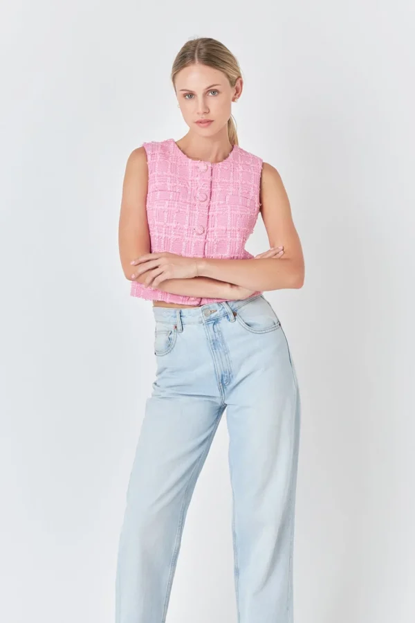 ENDLESS ROSE Tops*- Tweed Shirt Vest PINK