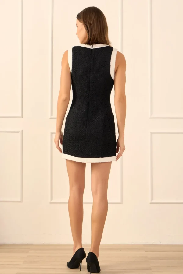 ENDLESS ROSE Tops*- Tweed Sleeveless Mini Dress BLACK/WHITE