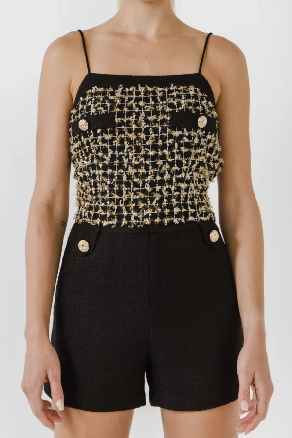 ENDLESS ROSE Tops*- Tweed Tank Top BLACKMULTI