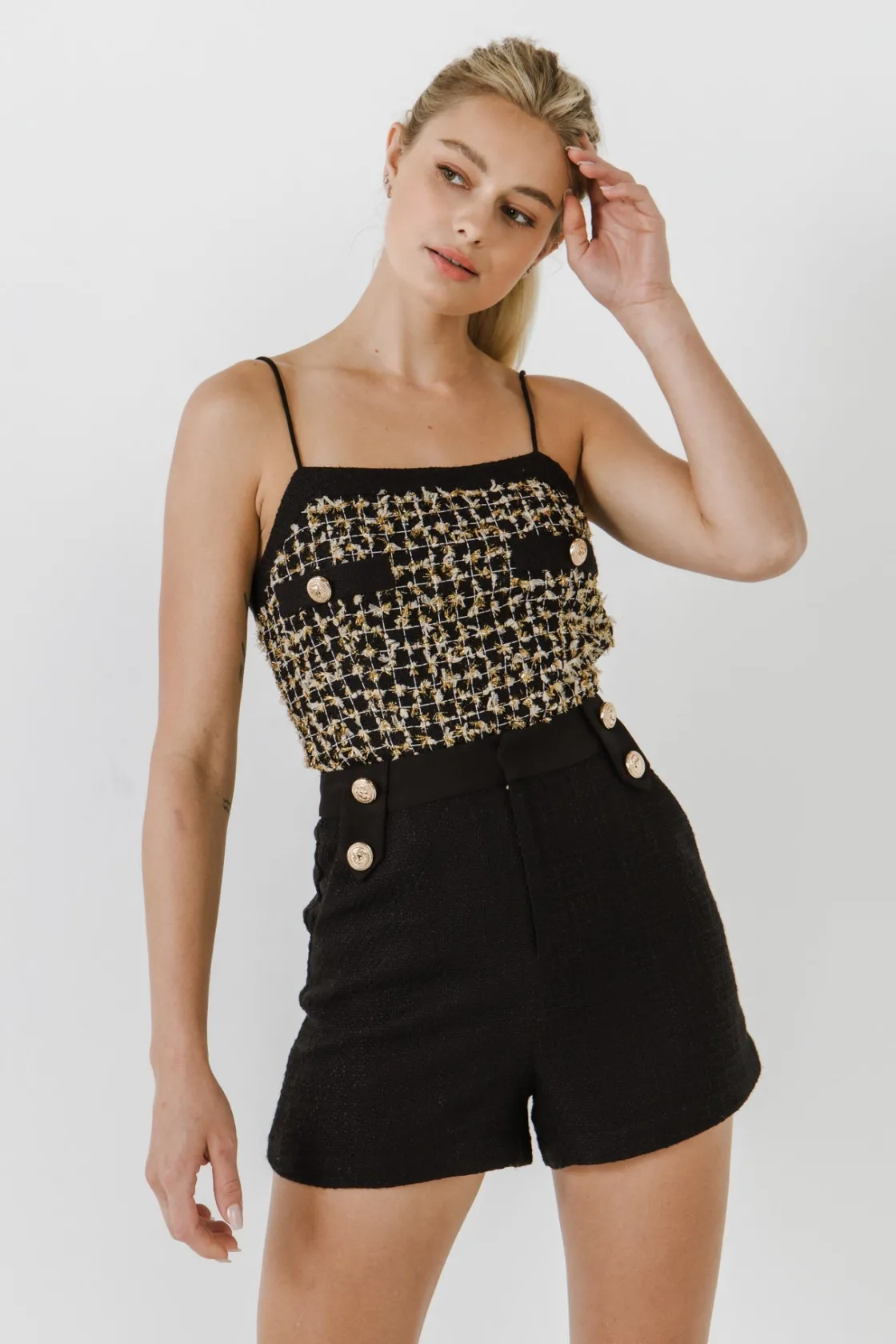 endless_rose__tweed_tank__3.webp ENDLESS ROSE Tops*- Tweed Tank Top BLACKMULTI