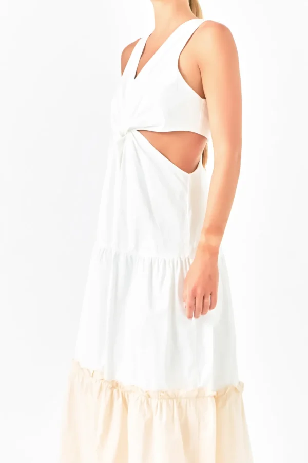 ENDLESS ROSE Tops*- Twist Cut Out Color Block Maxi BEIGECOMBO