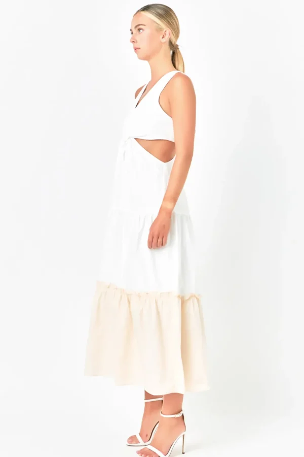 ENDLESS ROSE Tops*- Twist Cut Out Color Block Maxi BEIGECOMBO