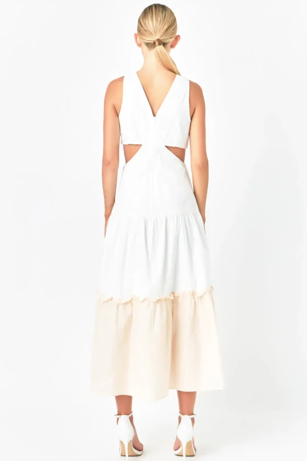 ENDLESS ROSE Tops*- Twist Cut Out Color Block Maxi BEIGECOMBO