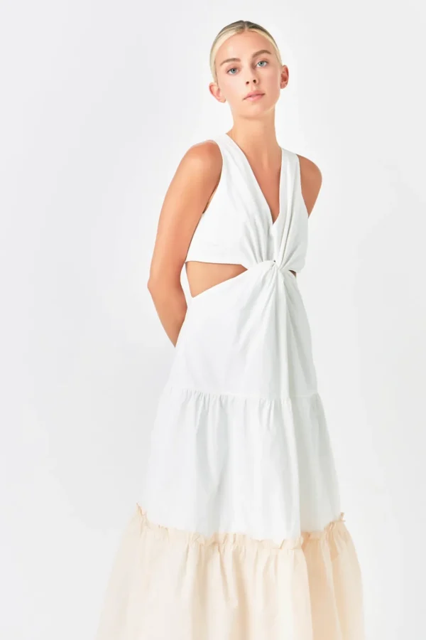ENDLESS ROSE Tops*- Twist Cut Out Color Block Maxi BEIGECOMBO