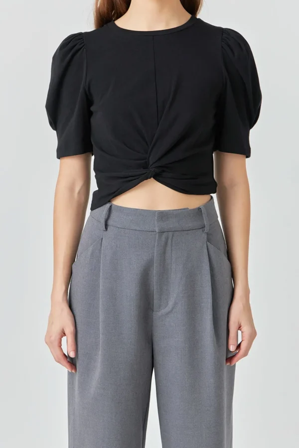 ENDLESS ROSE Tops*- Twist Detail Cropped Knit Top
