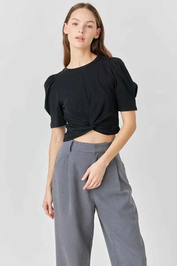 ENDLESS ROSE Tops*- Twist Detail Cropped Knit Top