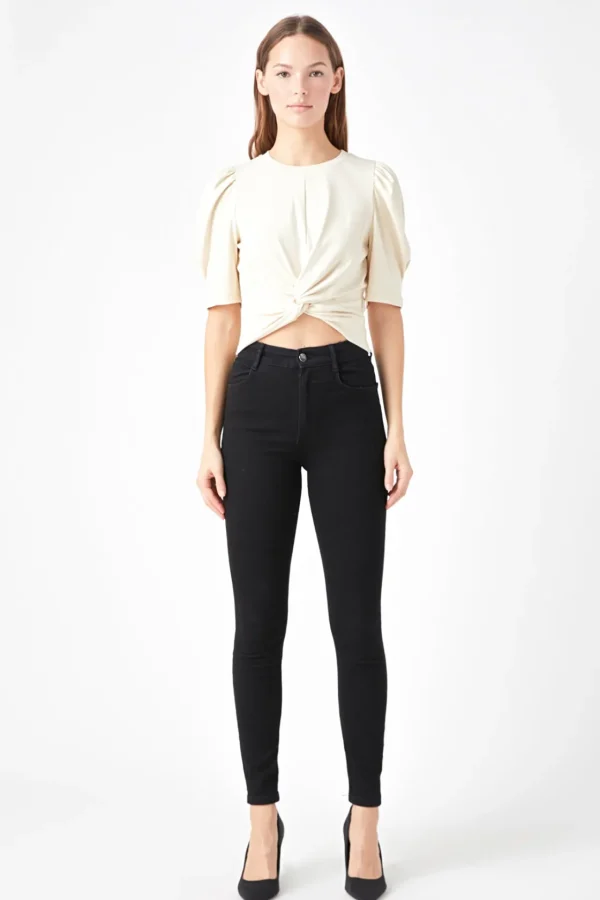 ENDLESS ROSE Tops*- Twist Detail Cropped Knit Top