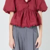 ENDLESS ROSE Tops*- V Neck Puff Sleeve Peplum Top
