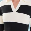 ENDLESS ROSE Tops*- V Neck Striped Knit Mini Dress IVORY/BLACK