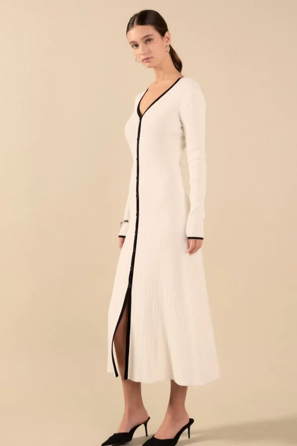 ENDLESS ROSE Tops*- Valerie Contrast Knit Sweater Midi Dress IVORY/BLACK