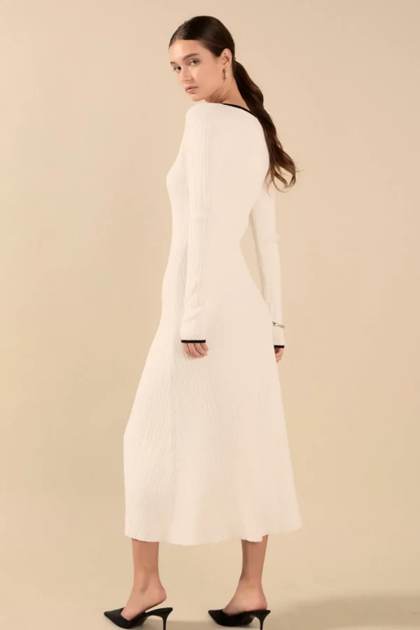 ENDLESS ROSE Tops*- Valerie Contrast Knit Sweater Midi Dress IVORY/BLACK