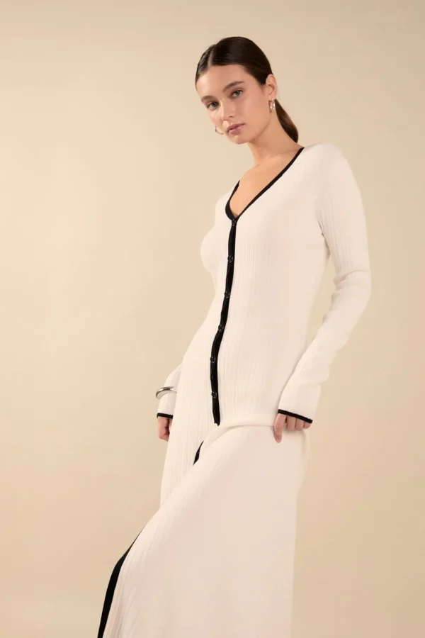 ENDLESS ROSE Tops*- Valerie Contrast Knit Sweater Midi Dress IVORY/BLACK