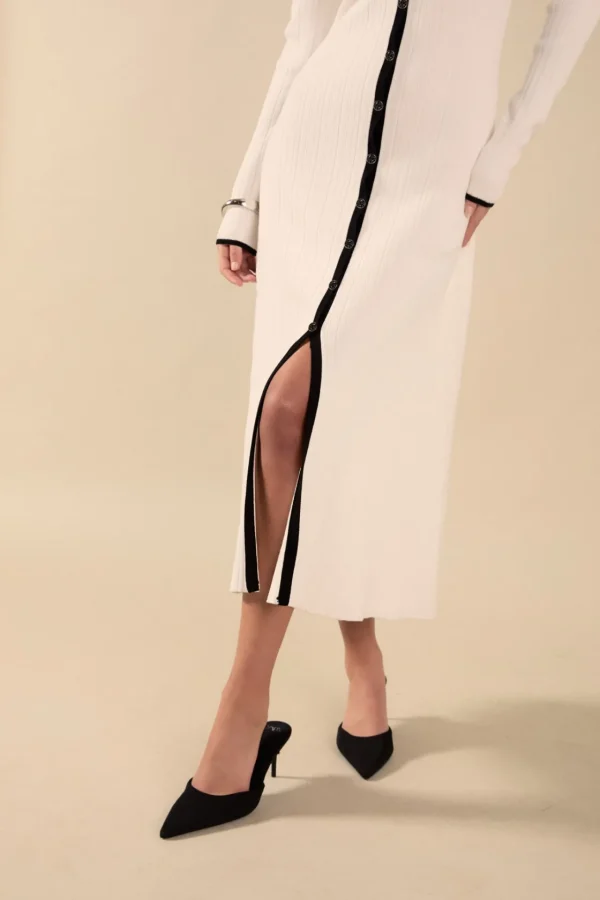 ENDLESS ROSE Tops*- Valerie Contrast Knit Sweater Midi Dress IVORY/BLACK