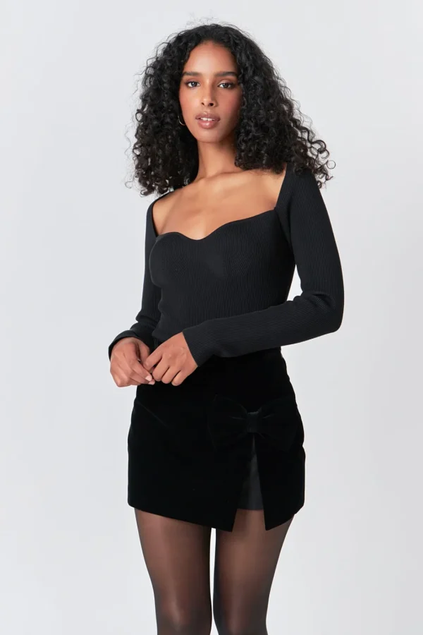 ENDLESS ROSE Tops*- Velvet Bow Skort BLACK