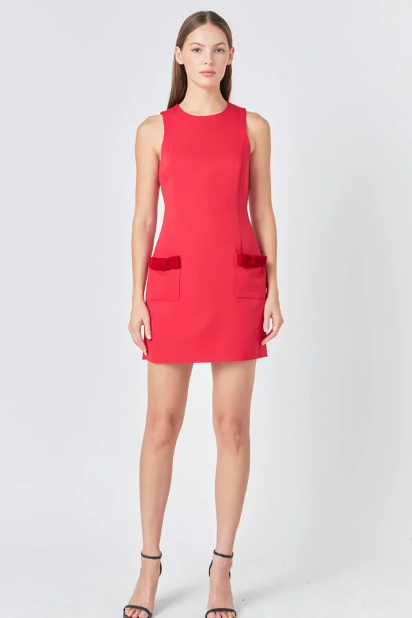 ENDLESS ROSE Tops*- Velvet Bow Mini Dress