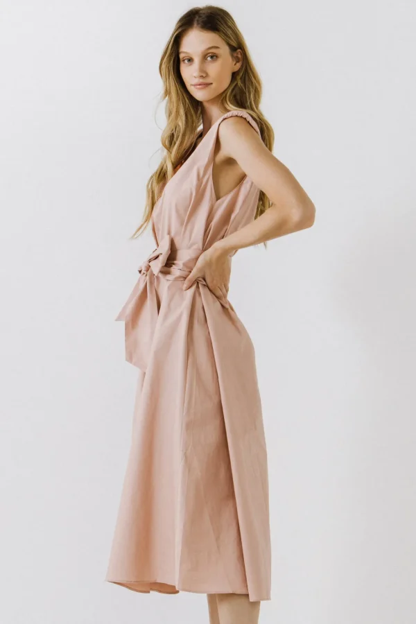ENDLESS ROSE Tops*- V-neckline Sleeveless Midi Dress PINK