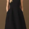 ENDLESS ROSE Tops*- Voluminous Cap Sleeve Midi Dress BLACK