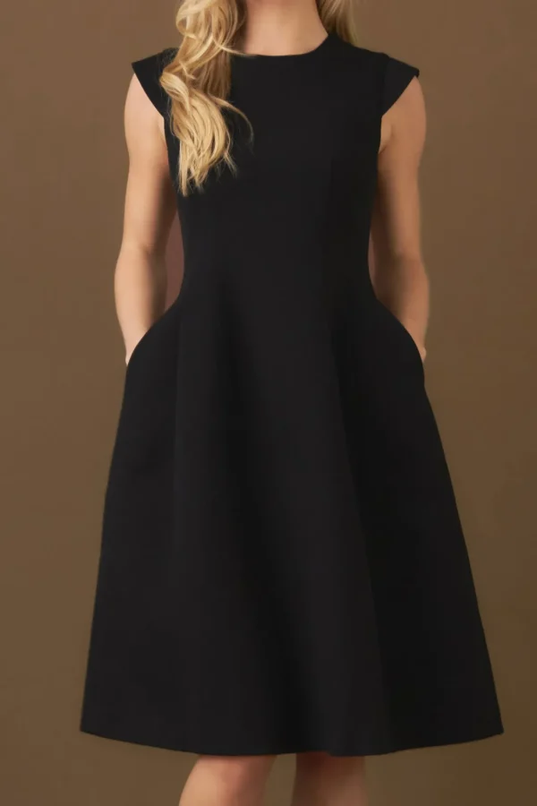 ENDLESS ROSE Tops*- Voluminous Cap Sleeve Midi Dress BLACK