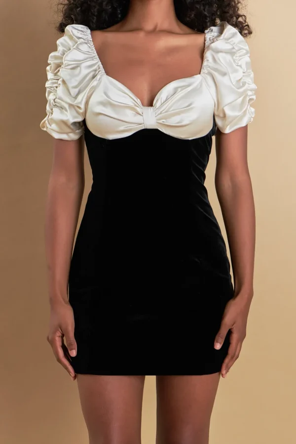 ENDLESS ROSE Tops*- White Combo Mini Dress BLACK