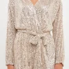 ENDLESS ROSE Tops*- Wrap Belted Sequins Romper IVORY