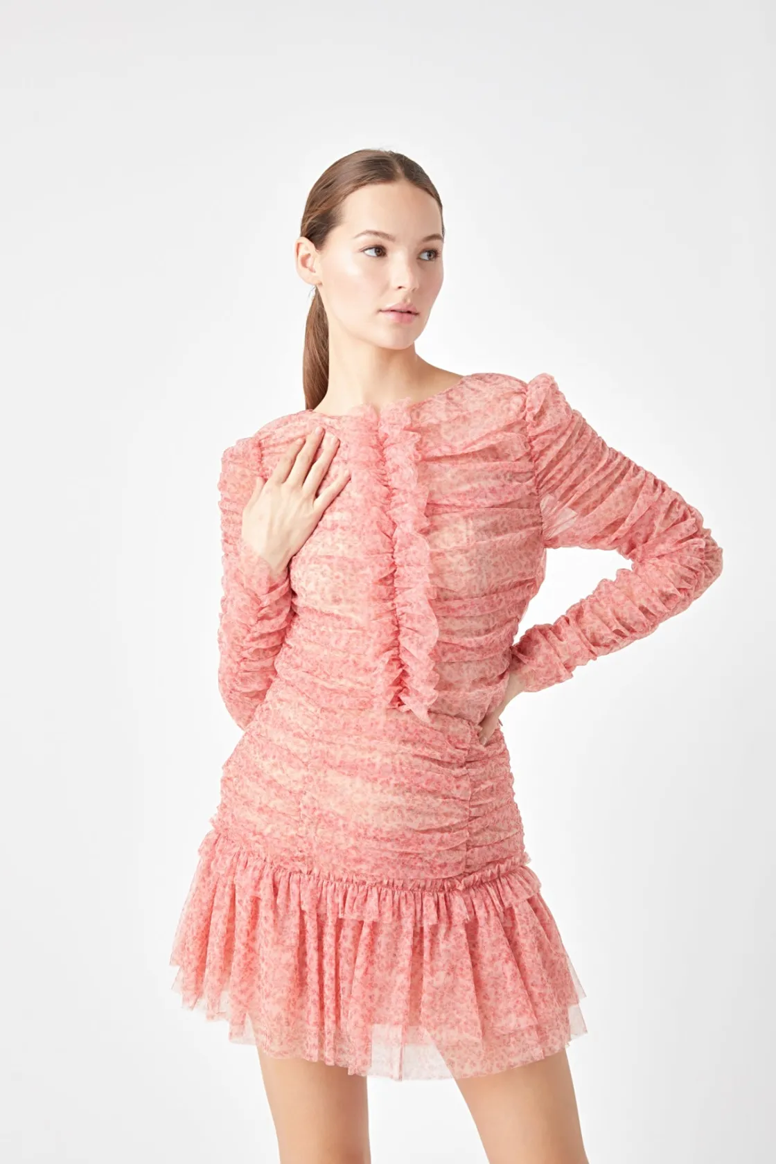 endless_rose_floral_tulle_3.webp ENDLESS ROSE Tops*-Floral Tulle Long Sleeve Top REDMULTI