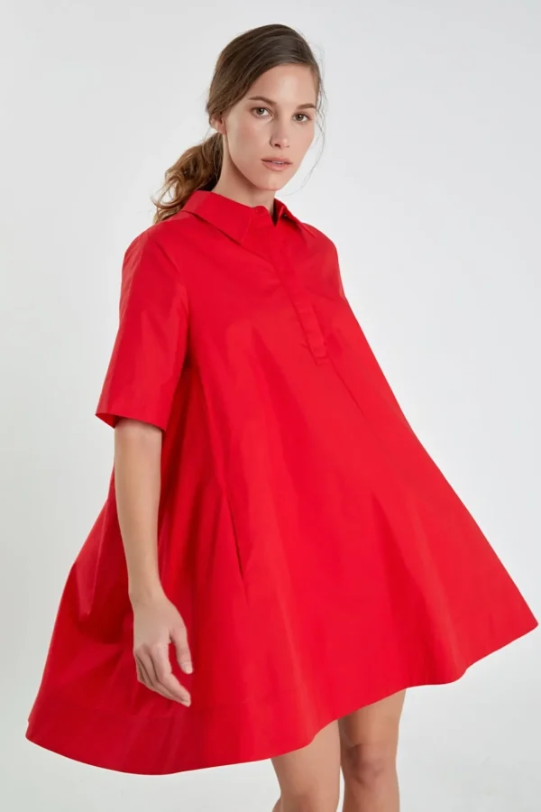 ENGLISH FACTORY Tops*- A-line Short Sleeve Shirt Dress