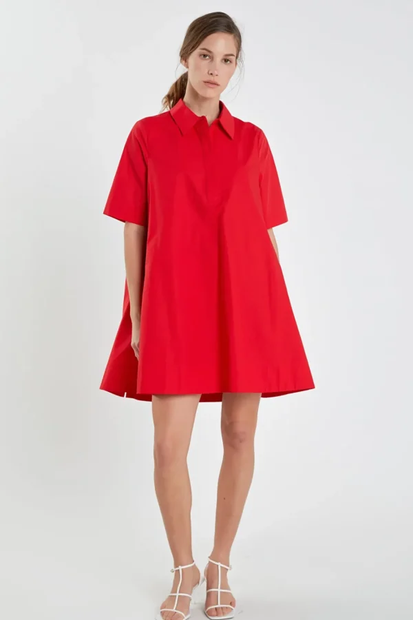 ENGLISH FACTORY Tops*- A-line Short Sleeve Shirt Dress